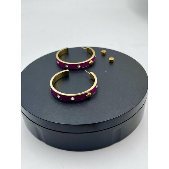 Kurt Geiger Signed Fuchsia Enamel Eagle &‎ Crystal Hoop Post Earrings - Picture 14 of 15